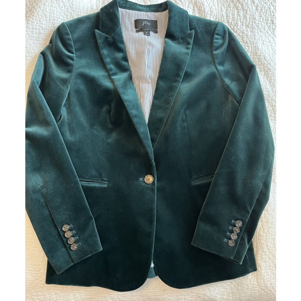 J Crew Parke Blazer Jacket Velvet Sz 6 Old Forest Green Luxe Academia Whimsigoth